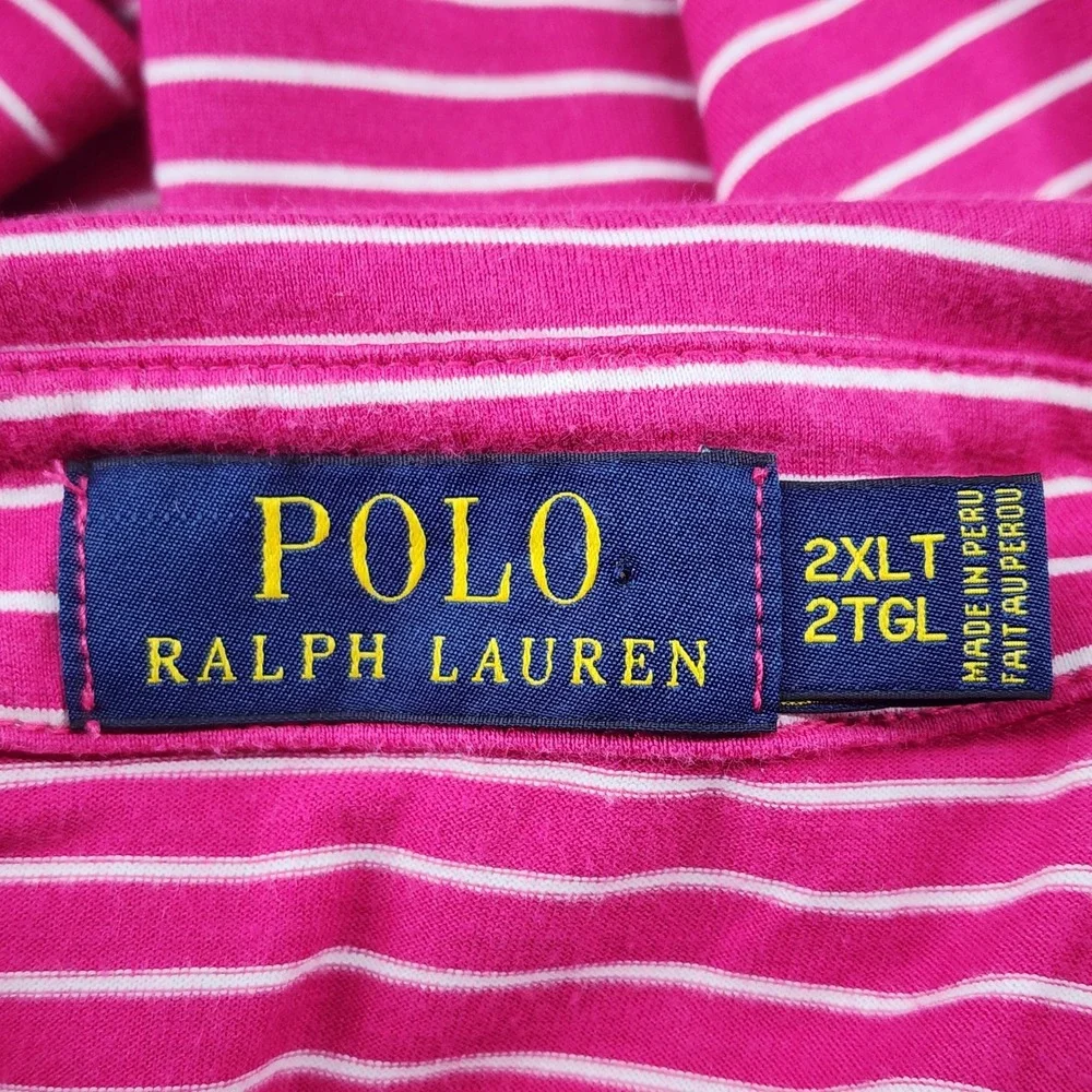 Polo Ralph Lauren Shirt Mens 2XLT Pink Striped Pima Cotton Pony Logo Big & Tall
